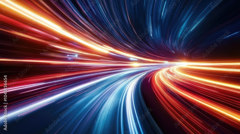 Dynamic light streaks on a dark background representing digital speed in technological processes Dynamic light streaks on a dark background representing digital speed in technological processes