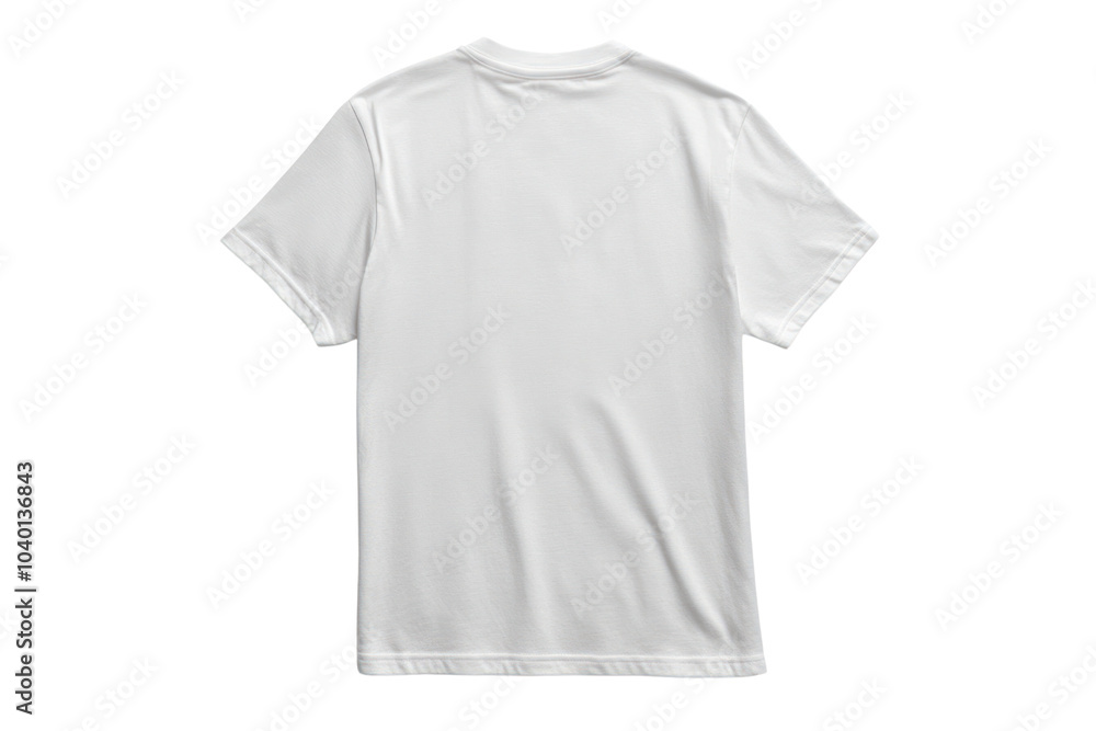 Back view of a classic white T-shirt, featuring a relaxed fit and a smooth texture. The shirt is empty, providing a clean slate for design applications. Back view of a classic white T-shirt, featuring a relaxed fit and a smooth texture. The shirt is empty, providing a clean slate for design applications.