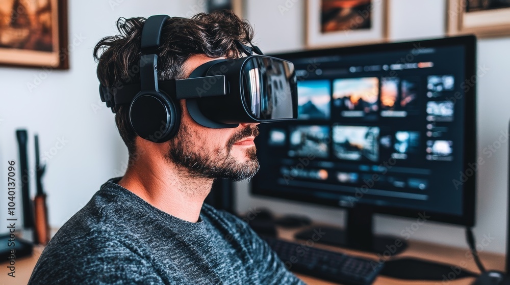 Professional engaging in online career advancement through holographic learning interface at home in 2025 Professional engaging in online career advancement through holographic learning interface at home in 2025