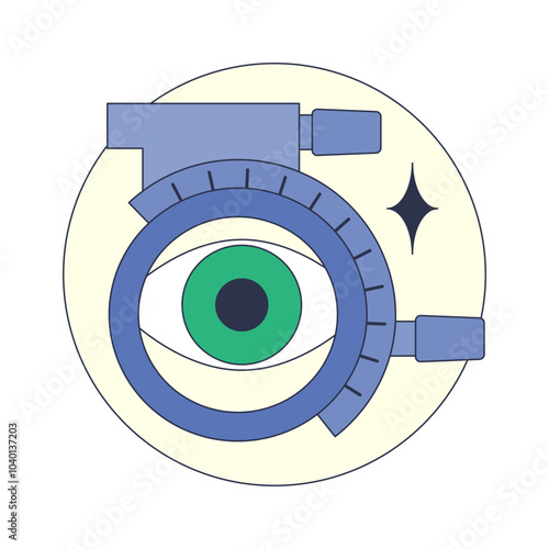 Illustration of an eye with phoropter elements, symbolizing vision testing.
