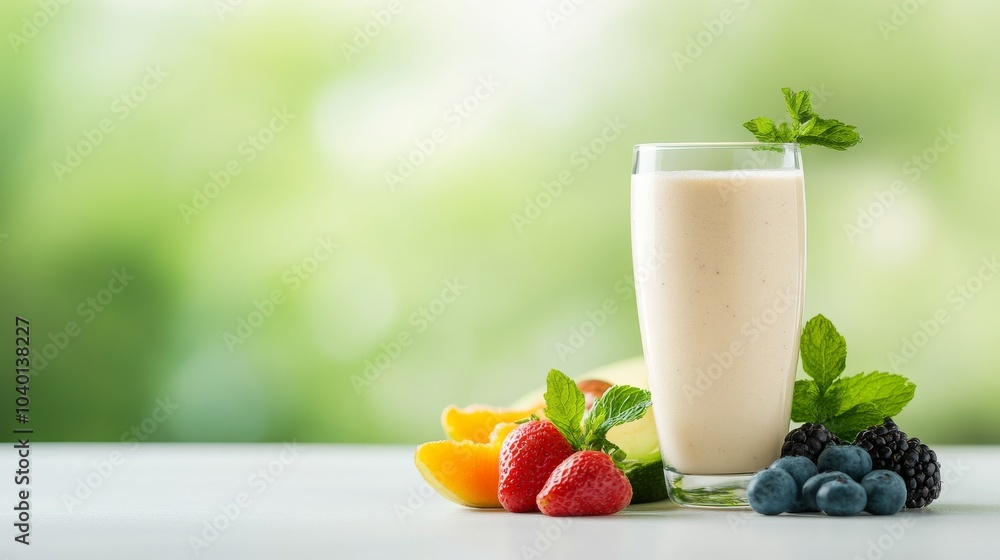 Refreshing fruit smoothie with fresh berries and mint garnish Refreshing fruit smoothie with fresh berries and mint garnish