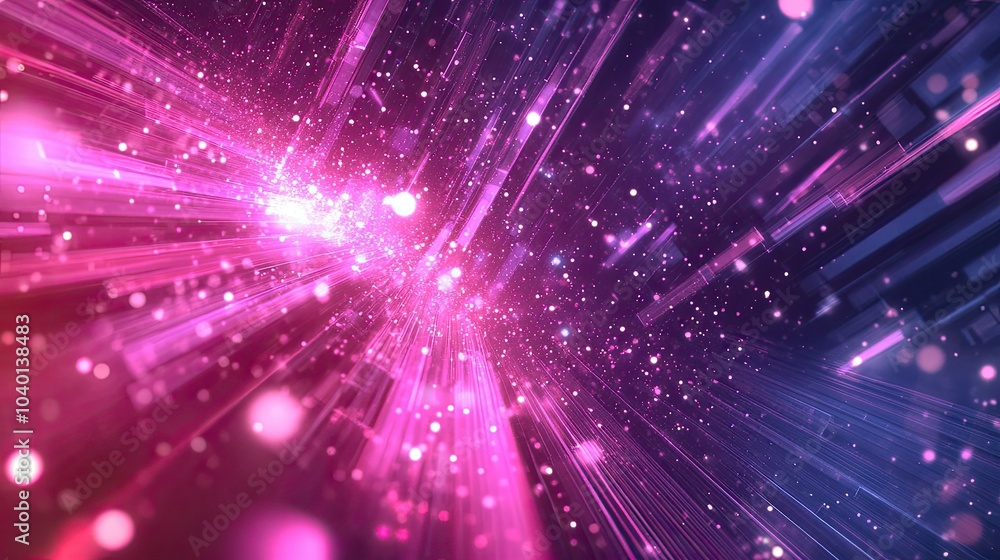 Flowing light beams and data particles in motion on a digital process background Flowing light beams and data particles in motion on a digital process background