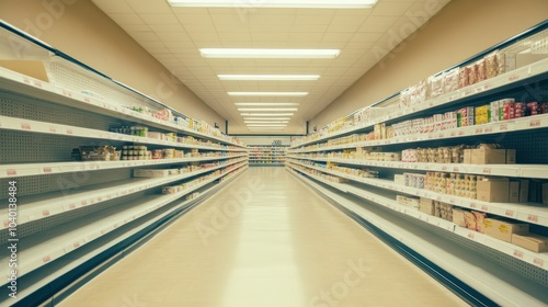 Empty shelves in store in Humble Texas USA Supermarket with empty shelves for goods Vintage tone : Generative AI photo