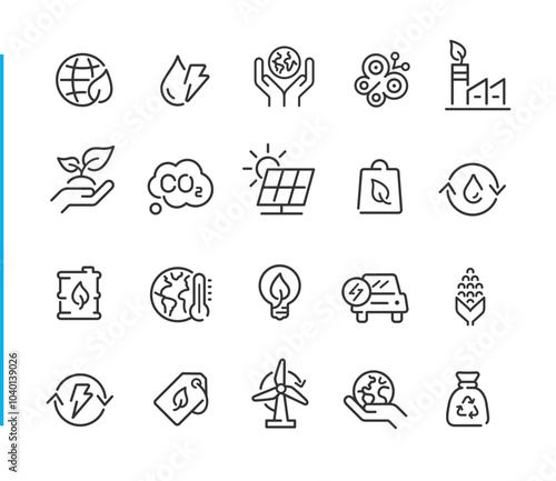 Ecology and Renewable Energy Icons - Blue Line Series - Ecological Industry Icon set