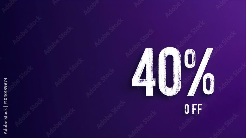 White '40% OFF' Promotional Sign on a Dark Purple Background with Copy Space White '40% OFF' Promotional Sign on a Dark Purple Background with Copy Space