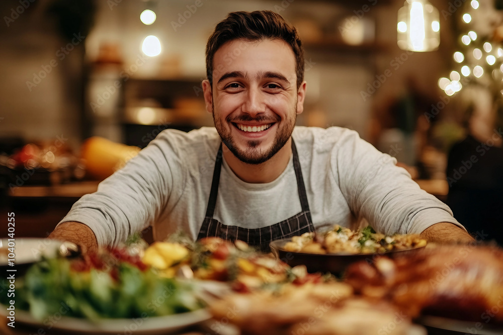Happy Thanksgiving, big family dinner with turkey feast home celebration, Generative AI Happy Thanksgiving, big family dinner with turkey feast home celebration, Generative AI