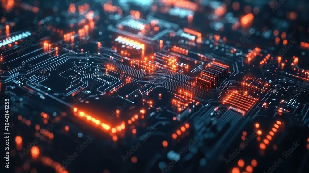 Glowing circuitry pattern with dynamic digital waves on a modern tech process background Glowing circuitry pattern with dynamic digital waves on a modern tech process background