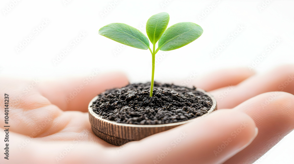 3D Close-up of Seed Sprouting from Coin Macro Shot Finance Sustainability ESG Concept Growth Isolated White Background 3D Close-up of Seed Sprouting from Coin Macro Shot Finance Sustainability ESG Concept Growth Isolated White Background