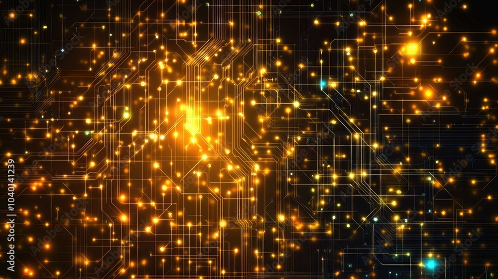 Naklejka premium Glowing circuitry pattern on a high-tech digital grid background for technological processes