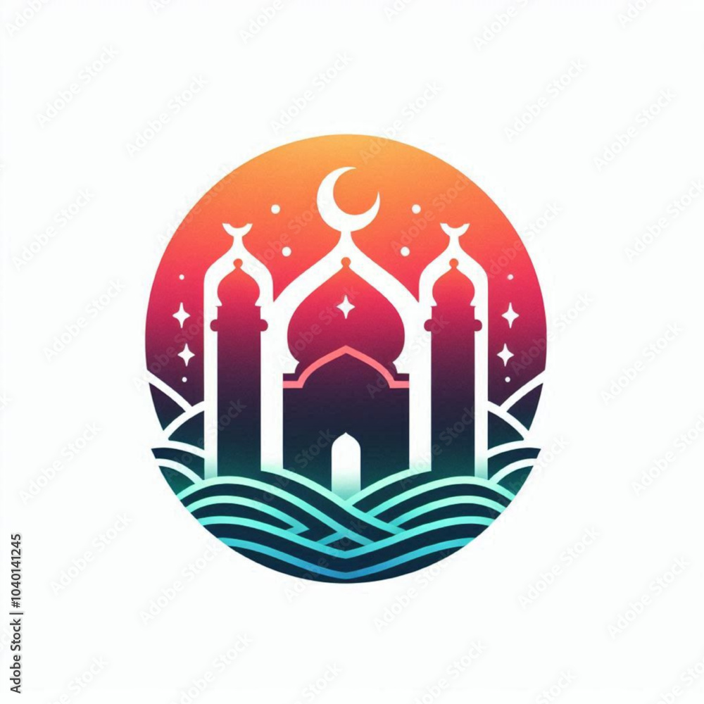 Colorful depiction logo of a mosque silhouette Colorful depiction logo of a mosque silhouette