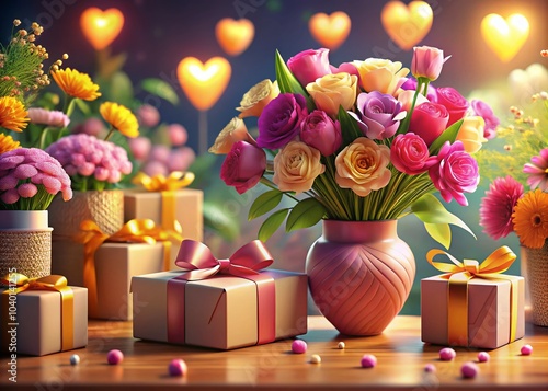 Mother's Day Celebration 3D Render: Heartfelt Greetings and Joyful Moments