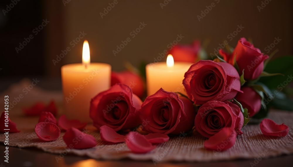 Romantic ambiance with roses and candles Romantic ambiance with roses and candles