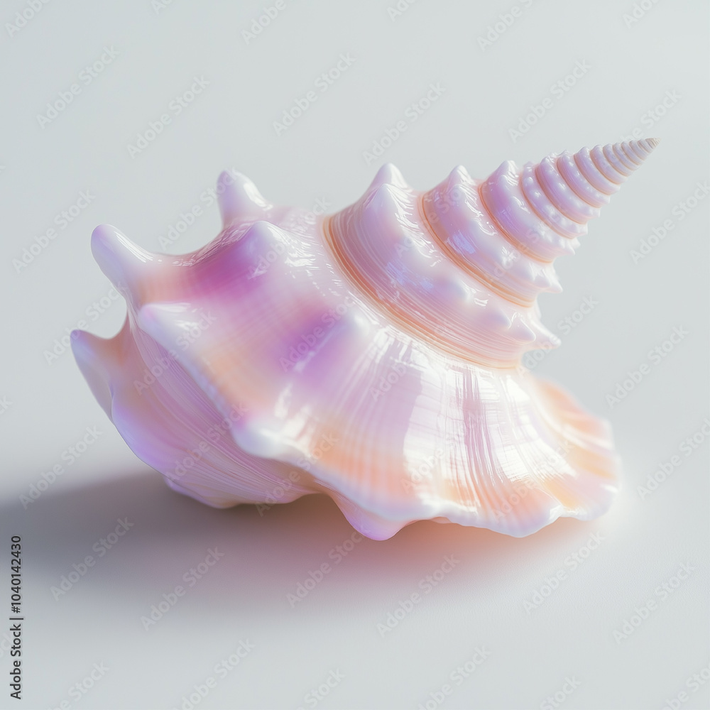 Obraz premium A pink shell with a rainbow swirl on it. The shell is very pretty and colorful. It looks like it's made of glass or some kind of shiny material