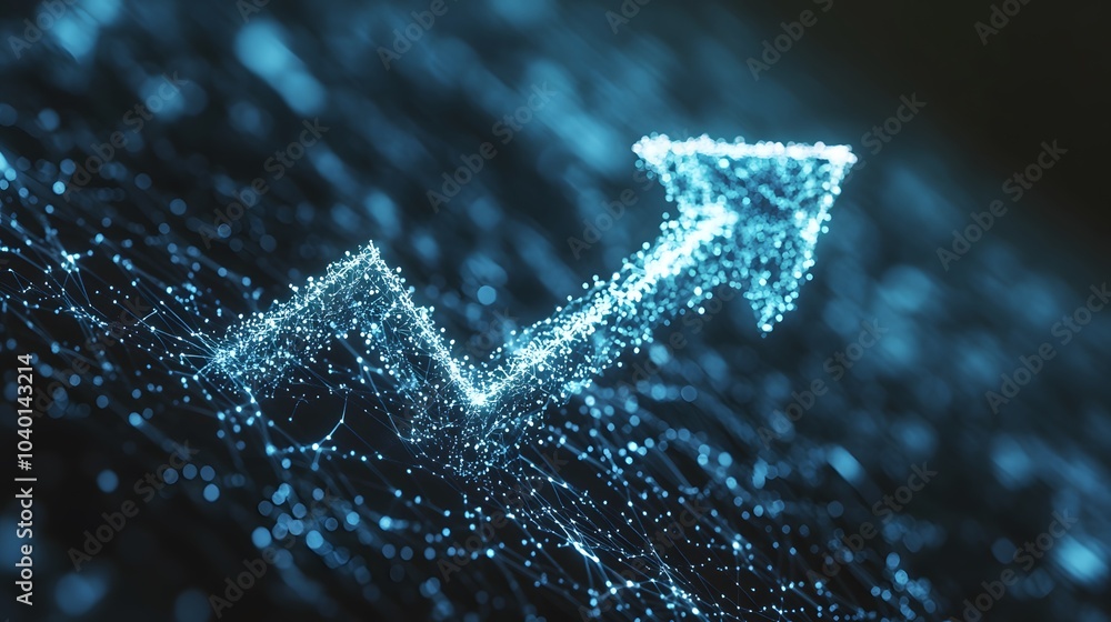 A financial line graph with an arrow up, rendered in glowing neon green, no background A financial line graph with an arrow up, rendered in glowing neon green, no background