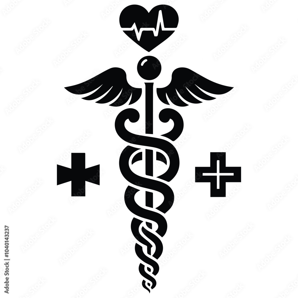 Caduceus Medical Symbol Vector Silhouette for Healthcare and Medicine, Ai generated Caduceus Medical Symbol Vector Silhouette for Healthcare and Medicine, Ai generated
