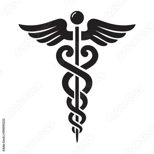 Caduceus Medical Symbol Vector Silhouette for Healthcare and Medicine, Ai generated