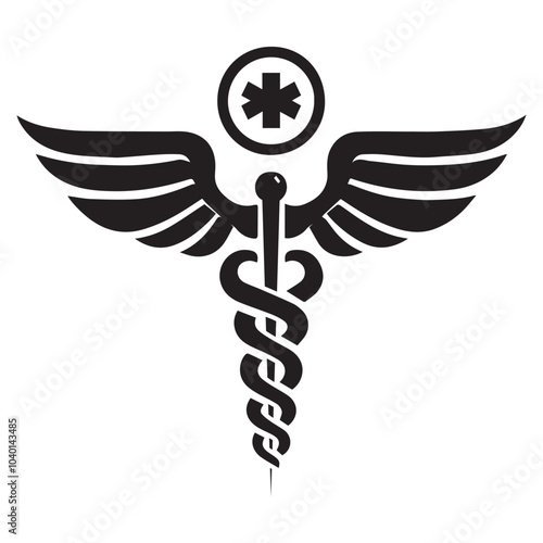 Caduceus Medical Symbol Vector Silhouette for Healthcare and Medicine, Ai generated