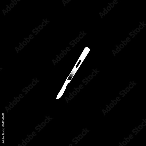 Hospital surgery knife sign. Medical scalpel icon isolated on dark background