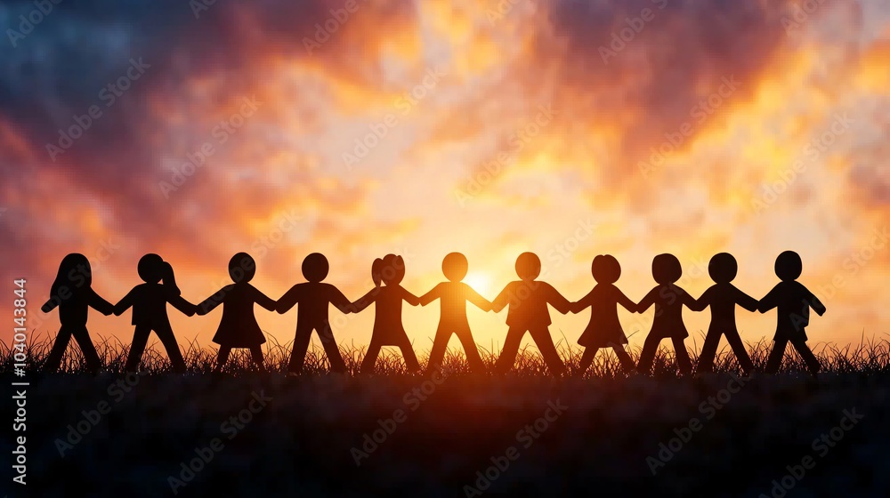 Silhouette of people holding hands at sunset. Silhouette of people holding hands at sunset.