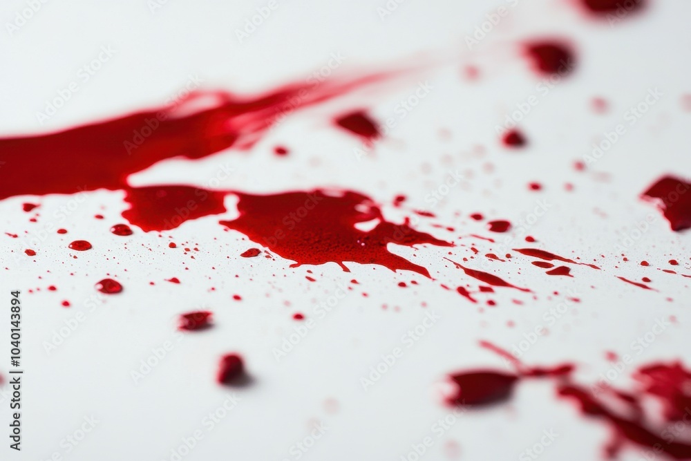 Close-up of blood splatter on a white surface, symbolizing forensic science and crime scene investigation, highlighting the importance of evidence in solving crimes and ensuring justice. Close-up of blood splatter on a white surface, symbolizing forensic science and crime scene investigation, highlighting the importance of evidence in solving crimes and ensuring justice.