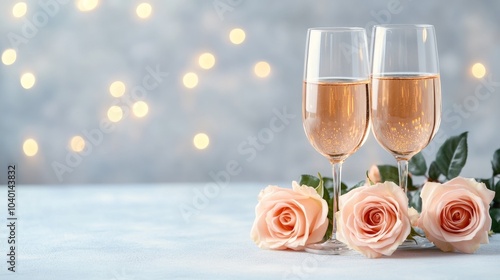 Fototapeta Naklejka Na Ścianę i Meble -  Elegant champagne glasses with roses for a celebration