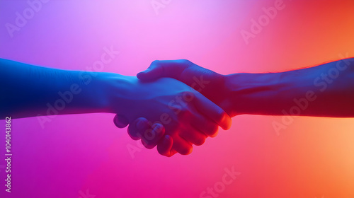 3D Plain Gradient Backdrop Handshake Silhouette Slow Zoom Out Subtle Light Flares Deal Making Copy Space Text Overlay 3D Icon Isolated White Background