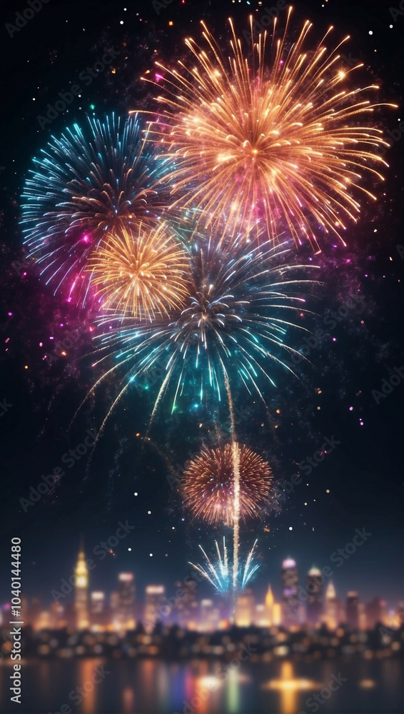 Vibrant fireworks illuminate the skyline during New Year’s Eve celebrations Vibrant fireworks illuminate the skyline during New Year’s Eve celebrations