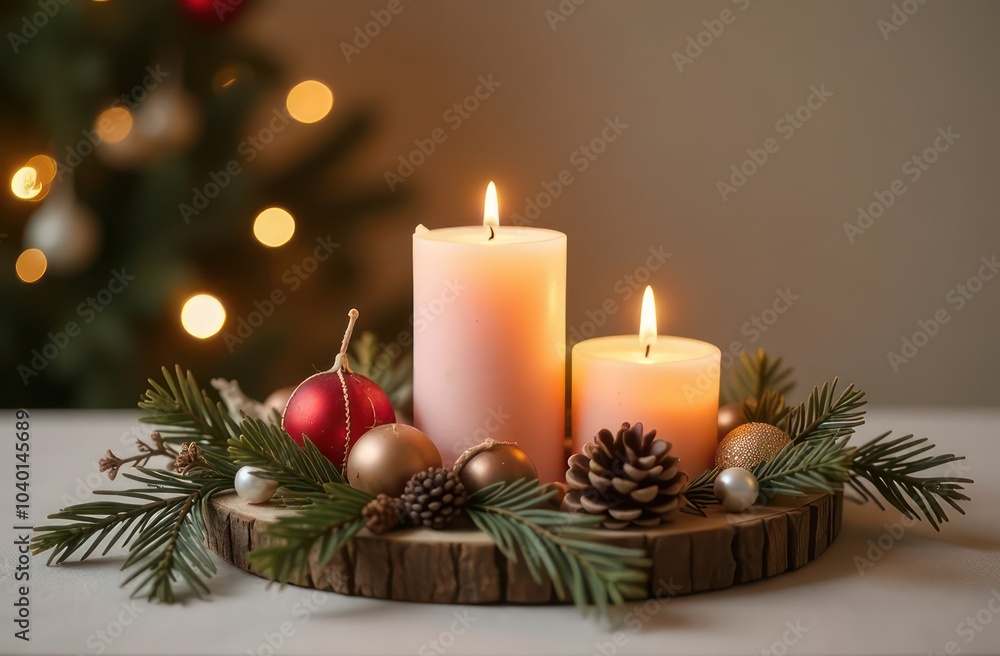 boho christmas advent decoration with candle and natural colors and free space left boho christmas advent decoration with candle and natural colors and free space left