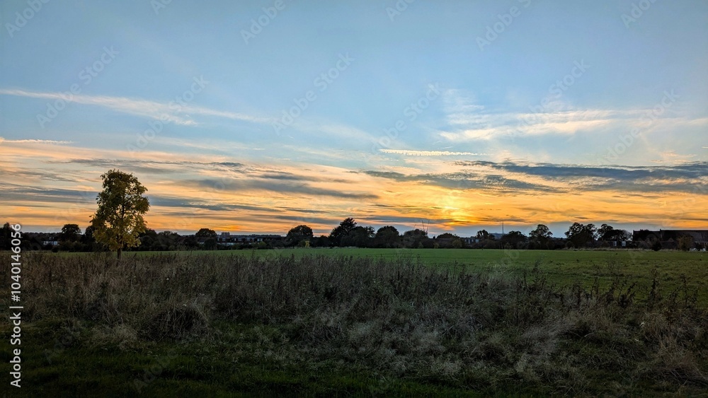 Sunset over the October meadow. London, UK Sunset over the October meadow. London, UK