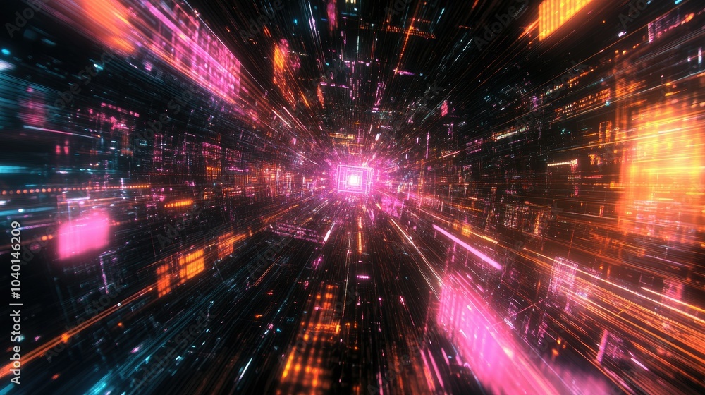 Intersecting digital paths and glowing data points on a futuristic tech background Intersecting digital paths and glowing data points on a futuristic tech background