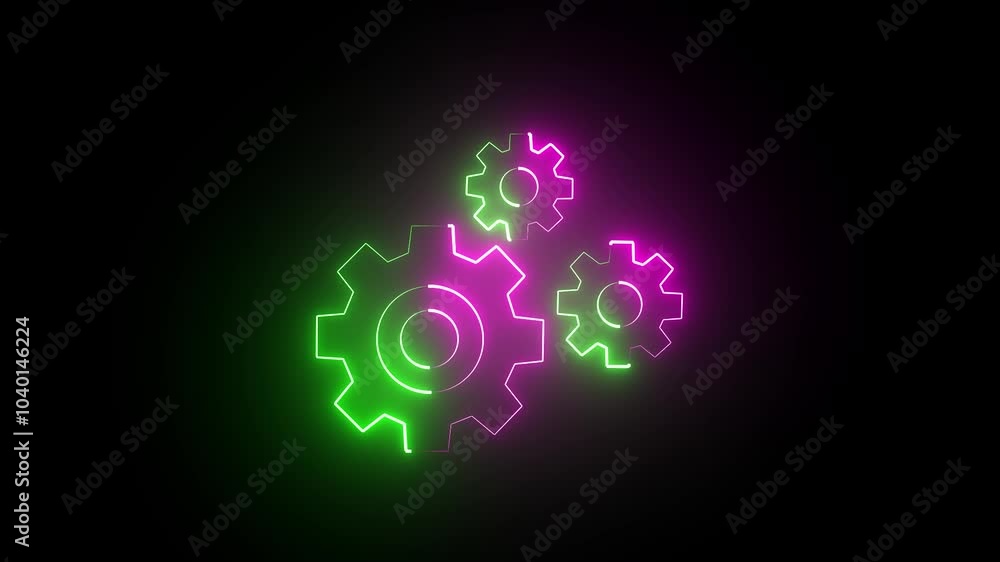 Glowing Neon Cogwheel Icon Isolated on Black Background. Glowing Neon Cogwheel Icon Isolated on Black Background.