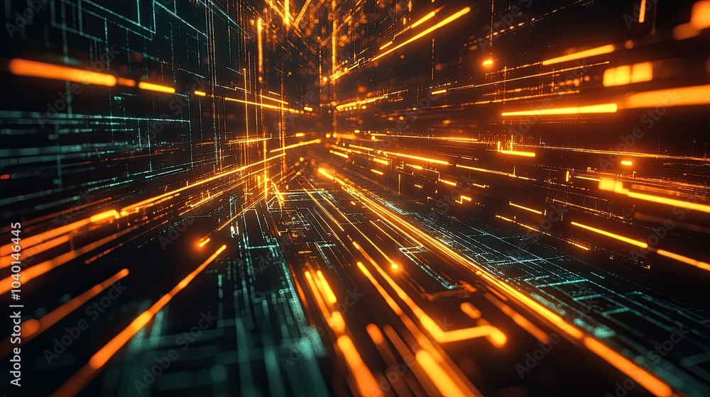 Intersecting digital paths and light beams on a futuristic tech process background Intersecting digital paths and light beams on a futuristic tech process background