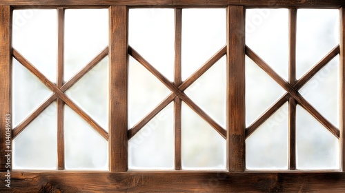 Wooden window frame with glass panels photo