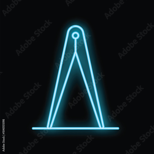 Blue neon icon of a compass on a blackboard representing engineering, architecture and technical drawing