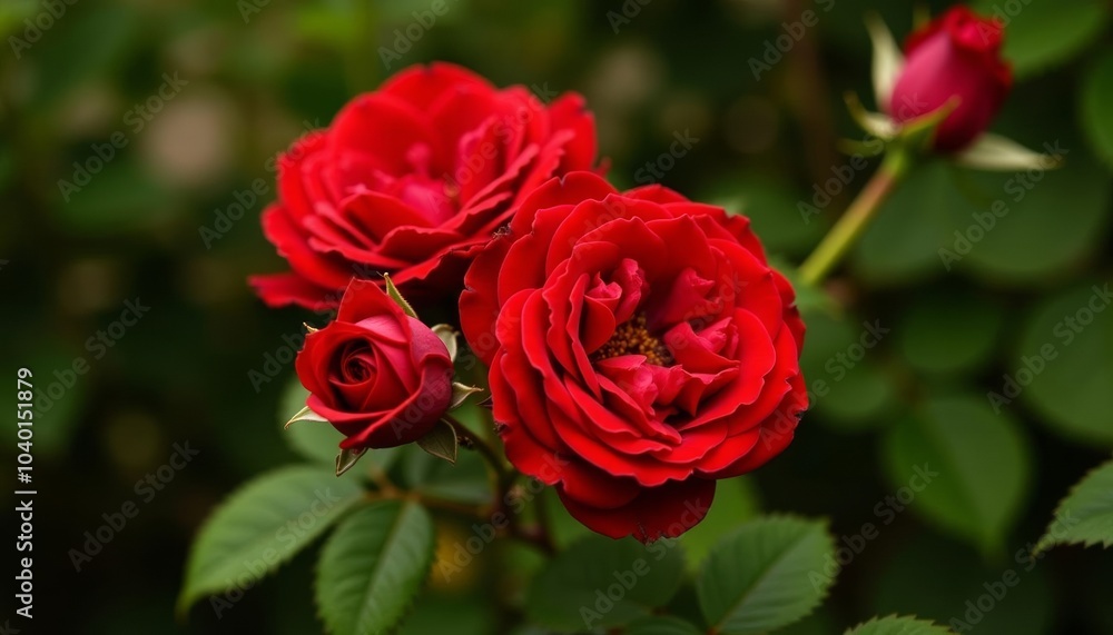 Blooming beauty A trio of vibrant red roses Blooming beauty A trio of vibrant red roses