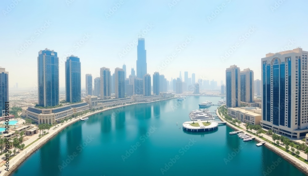 Vibrant cityscape with a serene waterfront Vibrant cityscape with a serene waterfront