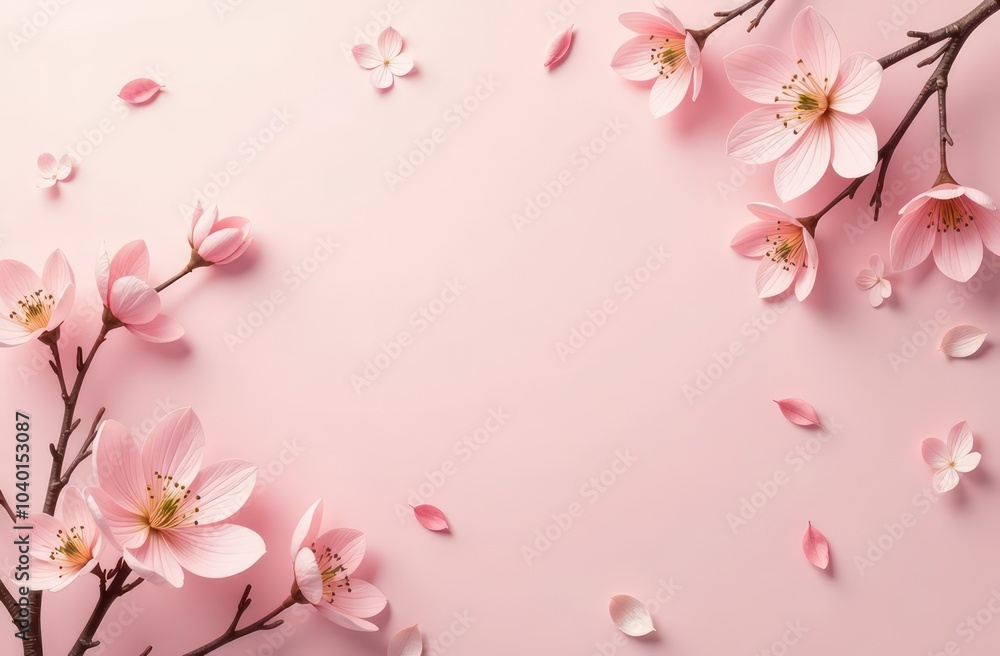 light pink background with spring leaves and flowers light pink background with spring leaves and flowers