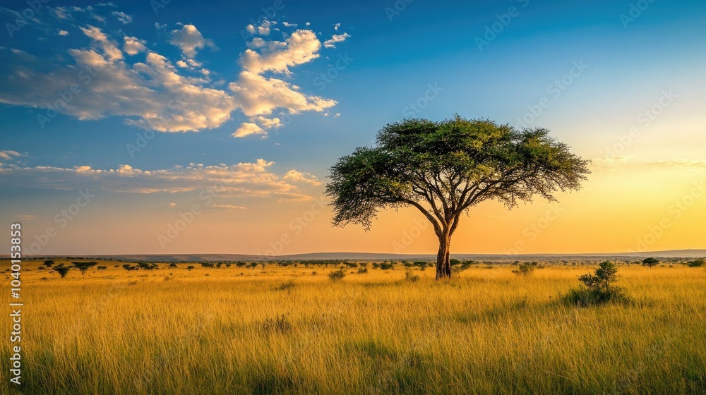 Quiet African grassland at dusk with a distant horizon, leaving room for copy Quiet African grassland at dusk with a distant horizon, leaving room for copy