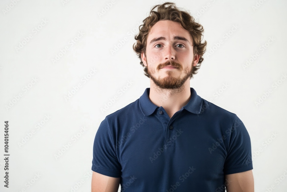 the young guy in blue polo t-shirt on white background the young guy in blue polo t-shirt on white background