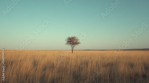 Quiet African grassland at dusk with a distant horizon, leaving room for copy