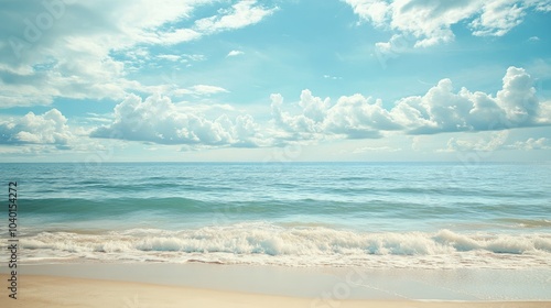 Quiet beach along Africa coastline with calm waters and room for text in the sky