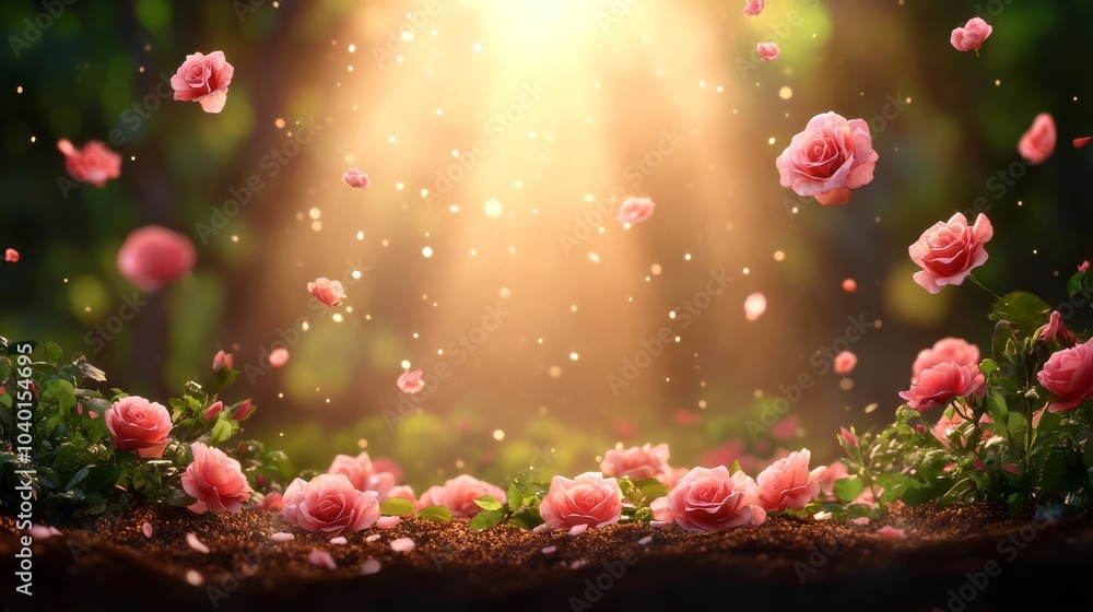Ethereal scene of pink roses illuminated by sunlight Ethereal scene of pink roses illuminated by sunlight