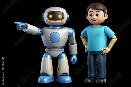 Human Robot Collaboration Future Vision Image Plain Background Side by Side Pointing Forward Ample Copy Space Symbolizing Shared Goals Conceptual Photo Stock