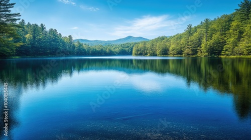 Quiet lake in the Appalachian Mountains, with space for copy in the calm waters