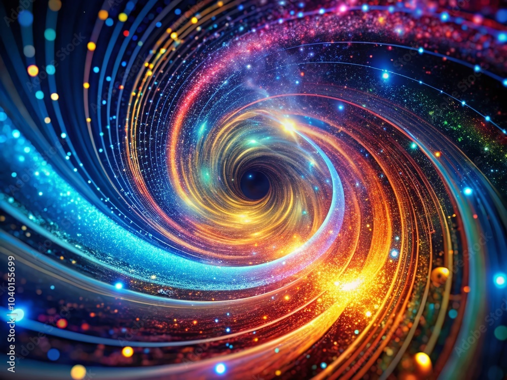 Obraz premium Night Photography of a Digital Vortex with Flying Binary Code and Lens Flares