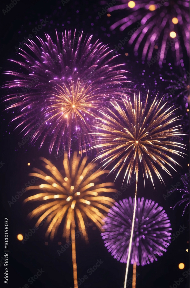 Stunning gold and dark violet fireworks light up the night sky for New Year’s celebrations Stunning gold and dark violet fireworks light up the night sky for New Year’s celebrations