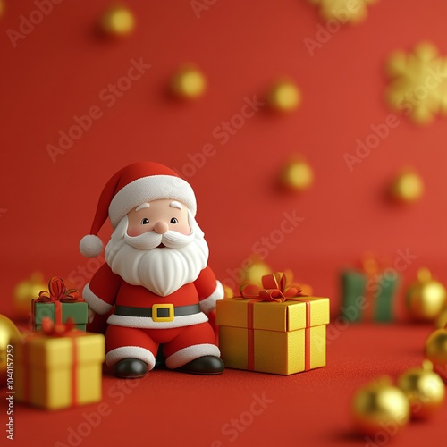 3D Cute Santa Claus Figurine with Colorful Gifts