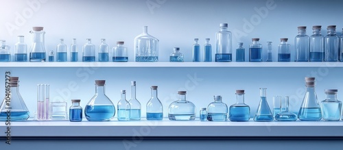 Laboratory Shelves with Glass Bottles