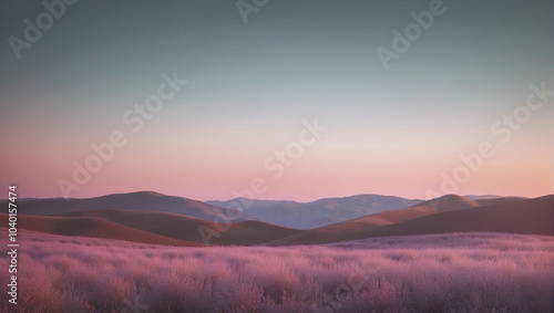 Pink hues sky over rolling hills