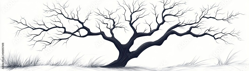 A simple line drawing of a tree, with no leaves, just bare branches A simple line drawing of a tree, with no leaves, just bare branches
